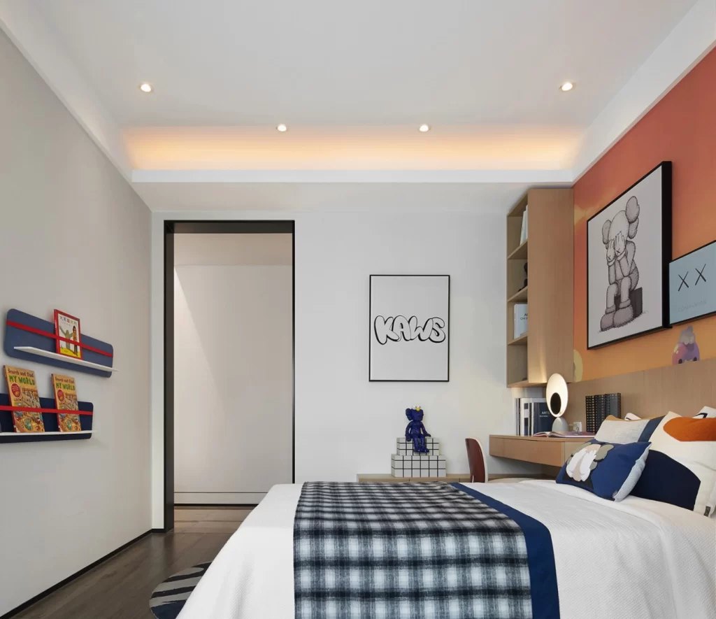 Bedroom Contemporary White Blue Plaid Patterned Rug