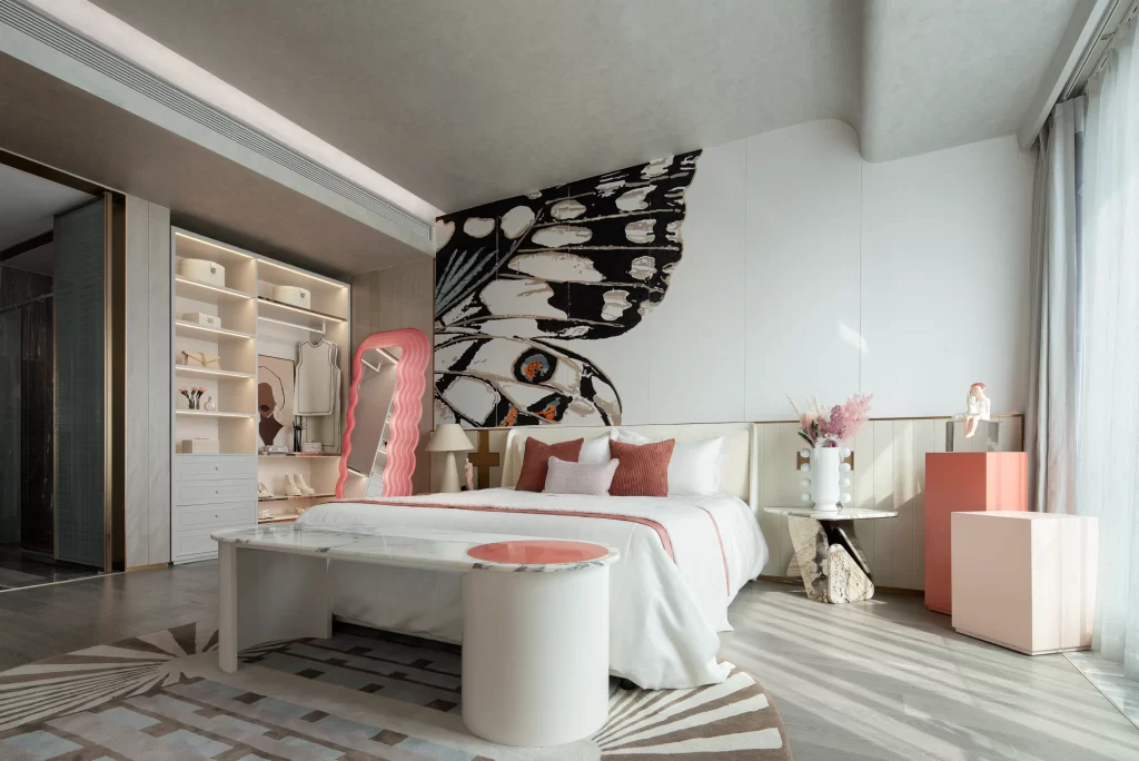 Bedroom Contemporary White Pink Abstract Artistic
