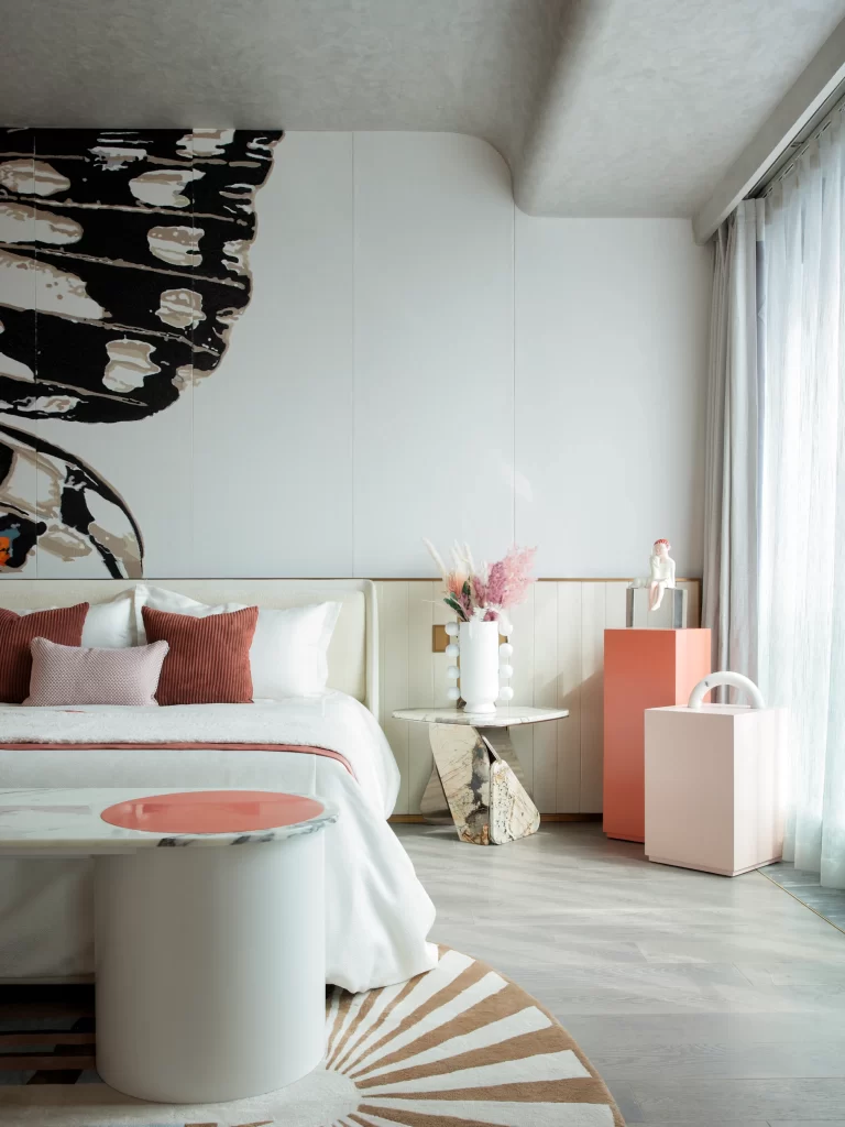 Bedroom Contemporary White Pink Marble Artistic