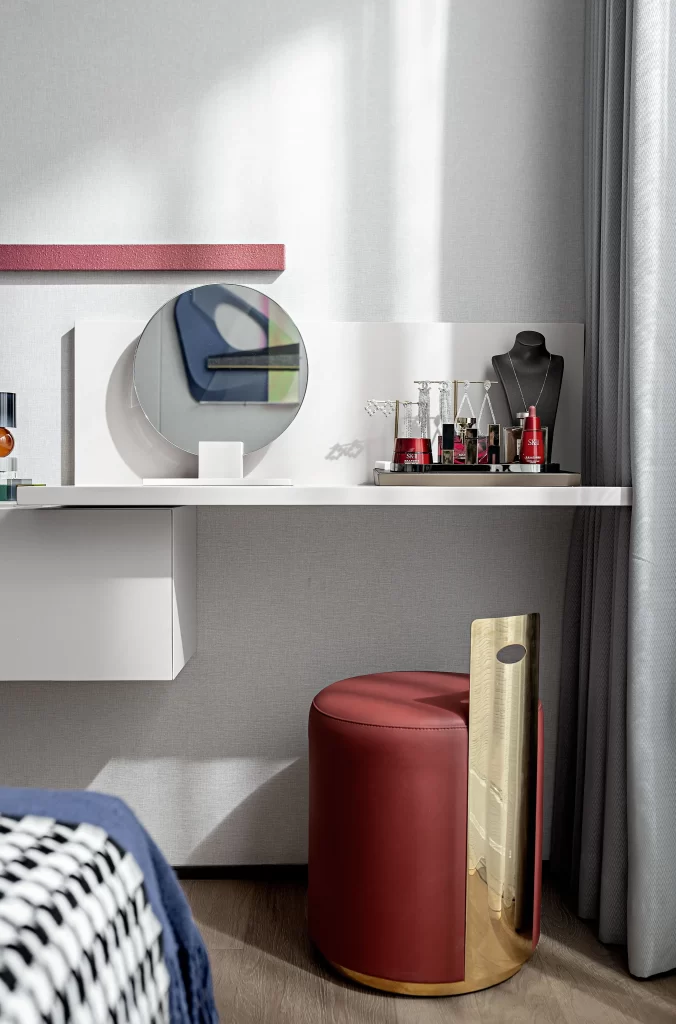 Bedroom Contemporary White Red Gold Minimalist