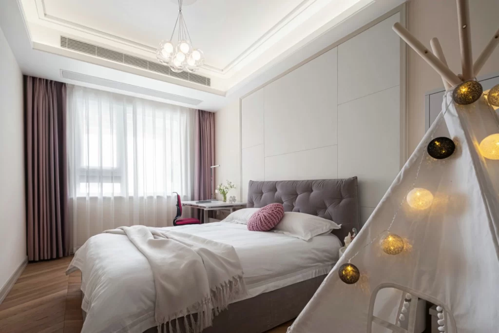 Bedroom Contemporary White Soft Pink Wooden Floor Minimalist