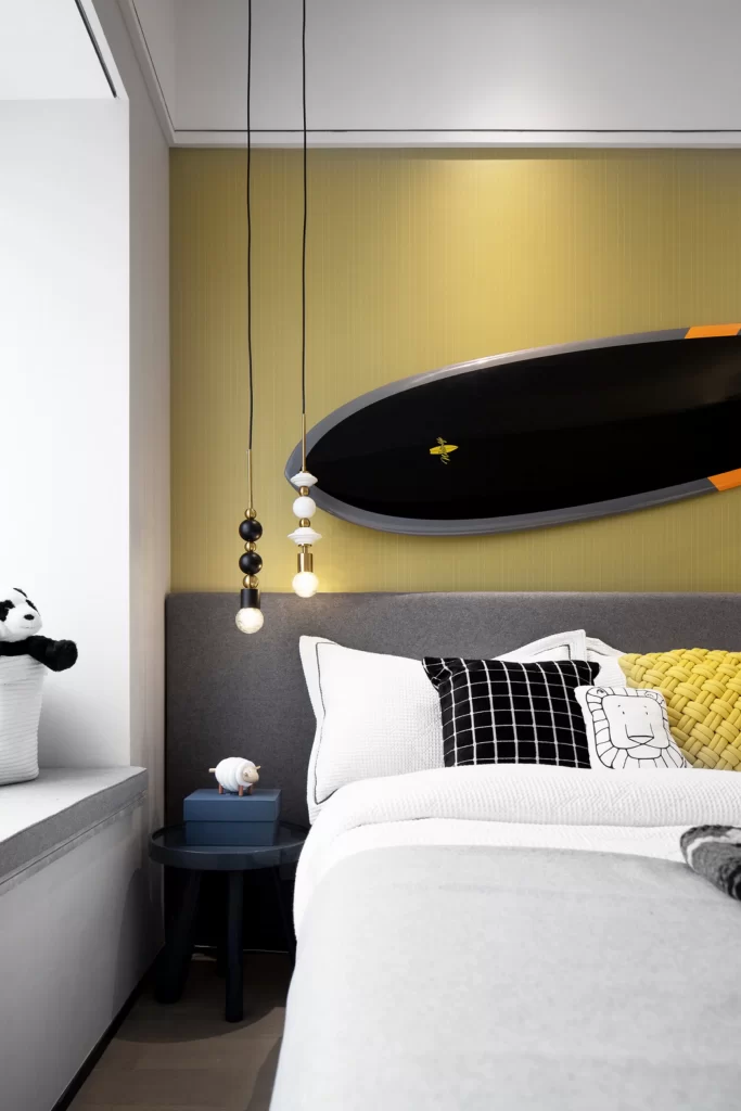 Bedroom Contemporary Yellow Black White Minimalist