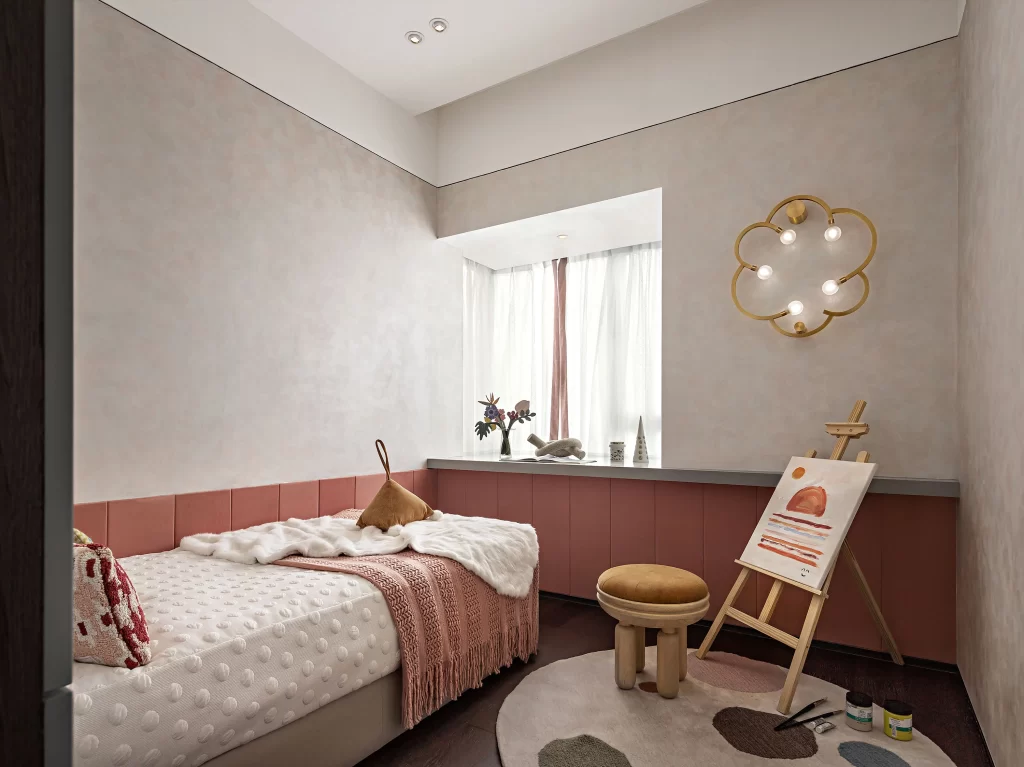 Bedroom Cozy Pastel Pink White Wood Accents Artistic