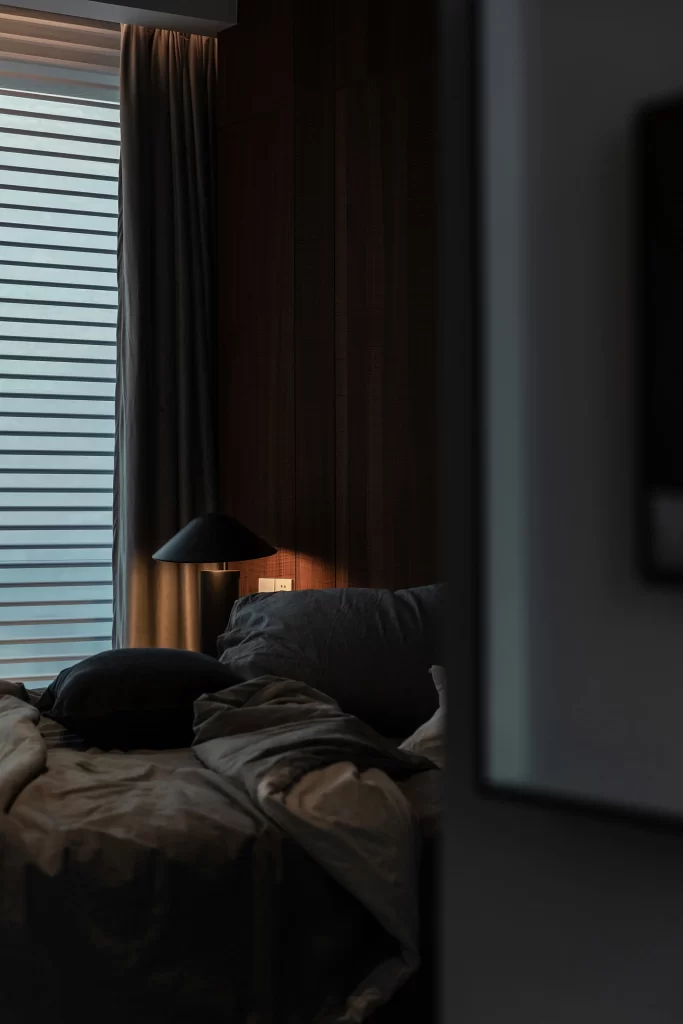 Bedroom Dark Wood Neutral Tones Simple Elegance