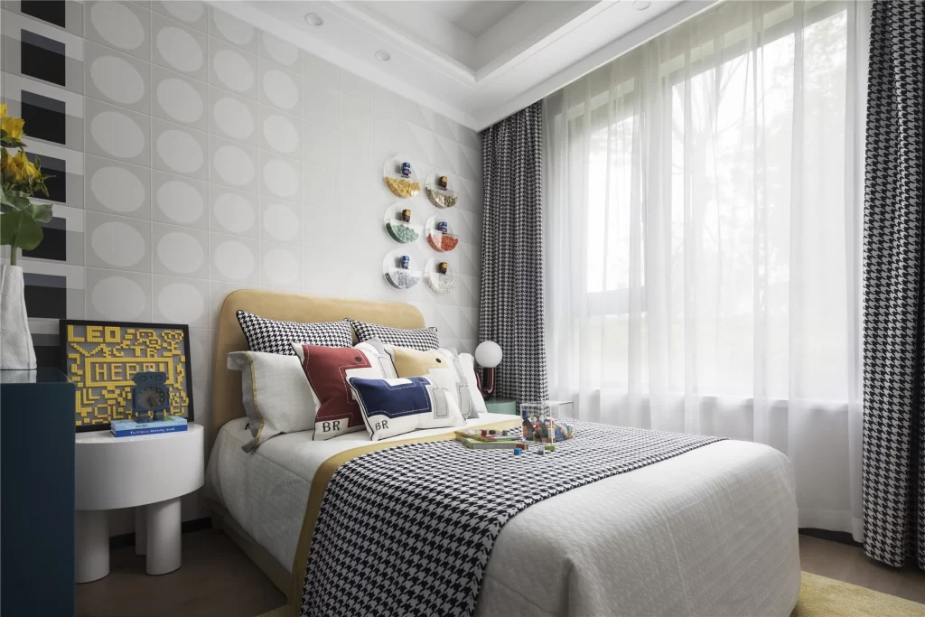 Bedroom Geometric Patterns Neutral Tones Houndstooth Accents