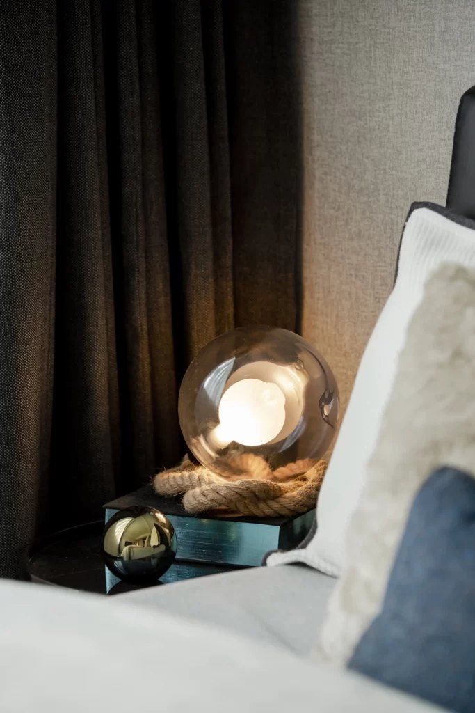 Bedroom Industrial Chic Dark Tones Rope Accents Glass Lamp