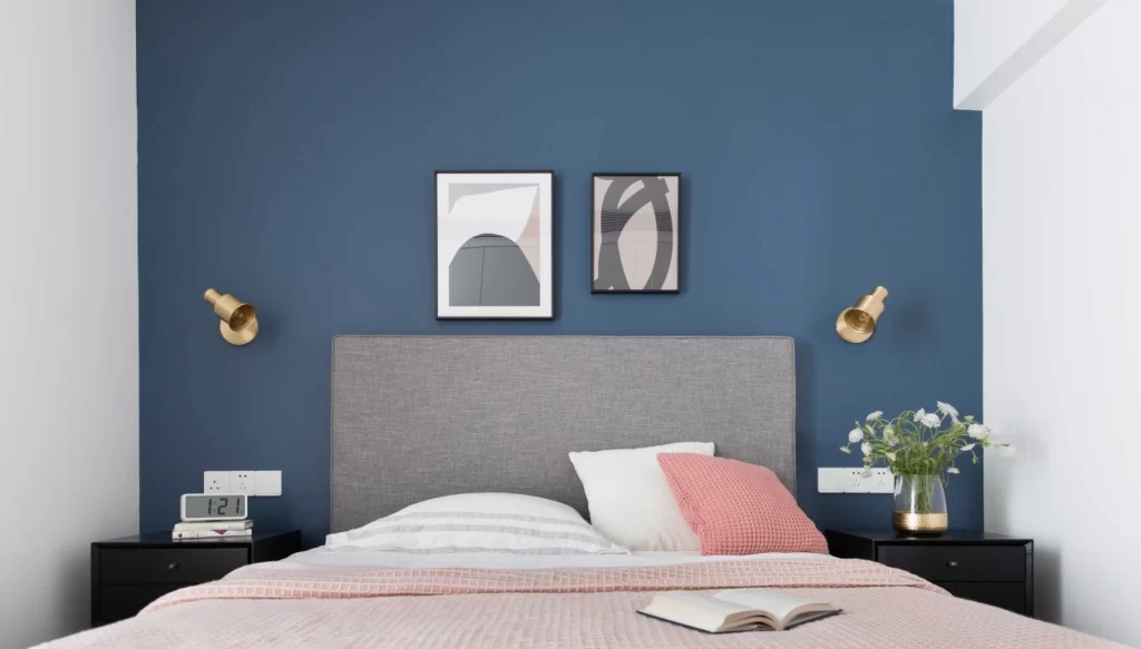 Bedroom Modern Blue Gray Neutral Gold Accents