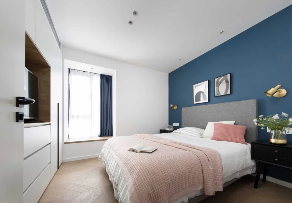 Bedroom Modern Blue White Pink Neutral