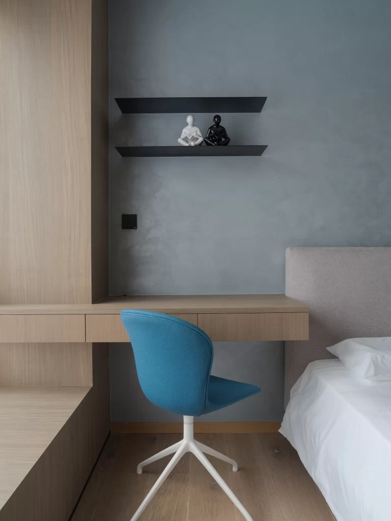 Bedroom Modern Minimalist Blue Neutral Light Wood