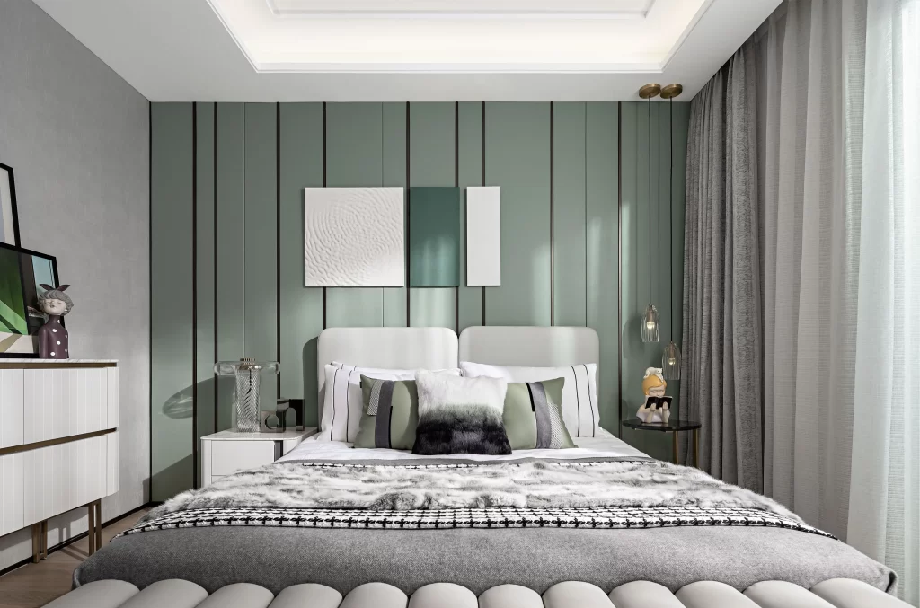 Bedroom Modern Minimalist Green White Neutral Textures