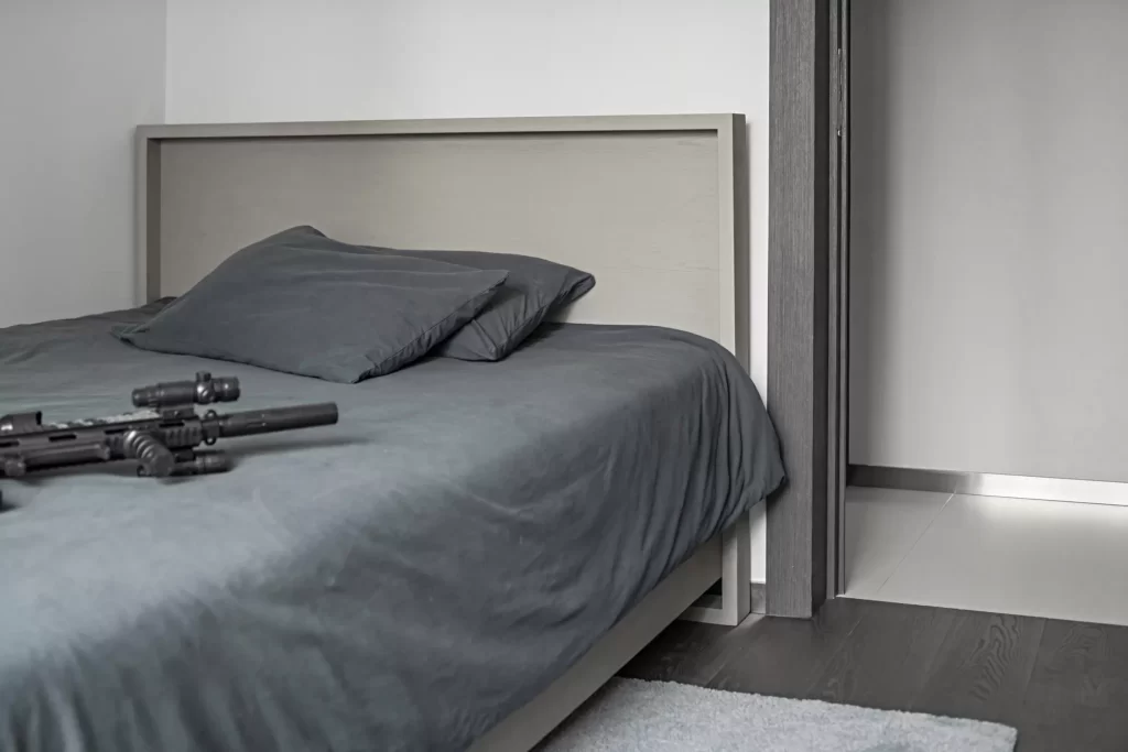 Bedroom Modern Minimalist Grey Neutral Dark Wood