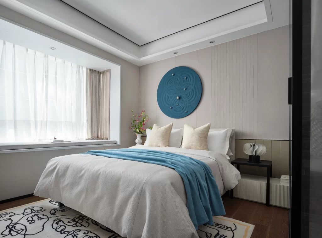 Bedroom Modern Minimalist Neutral Blue White Wood