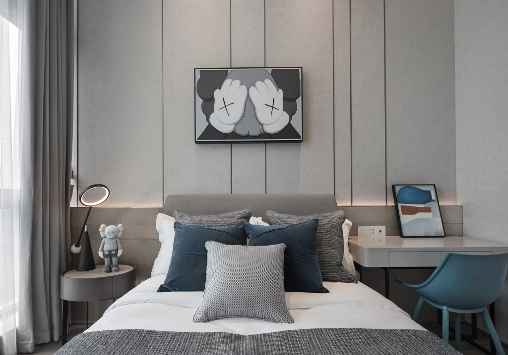 Bedroom Modern Minimalist Neutral Gray Blue White