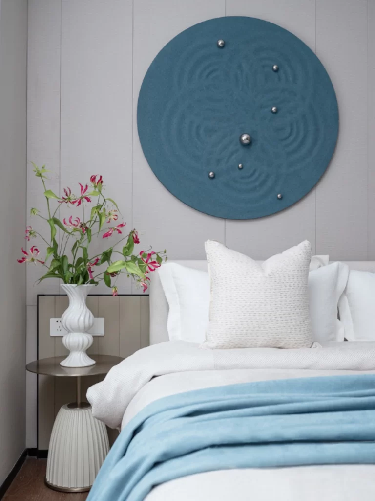 Bedroom Modern Minimalist White Blue Textured Accents