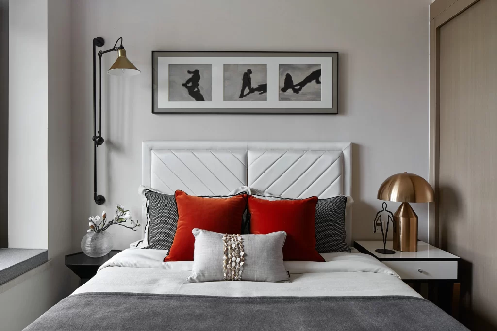 Bedroom Modern Minimalist White Gray Red Black