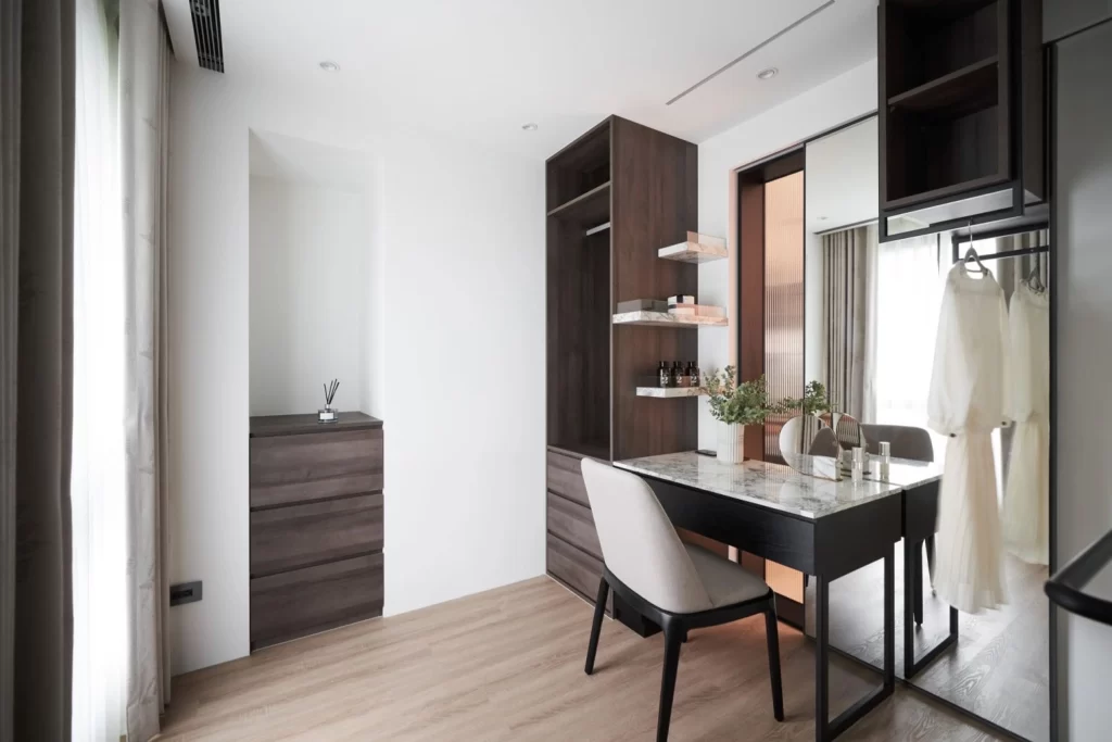 Bedroom Modern Minimalist White Neutral Dark Wood