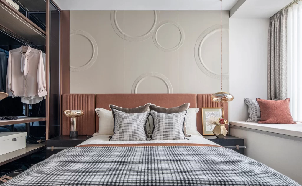 Bedroom Modern Neutral Beige Brown Plaid Patterned