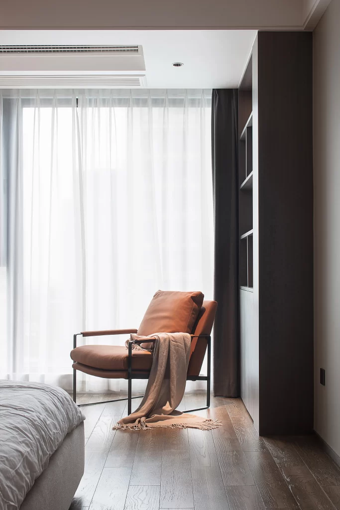Bedroom Modern Neutral Beige Dark Wood