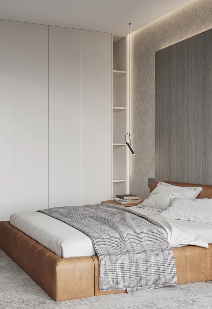 Bedroom Modern Neutral Beige Gray Leather Textured