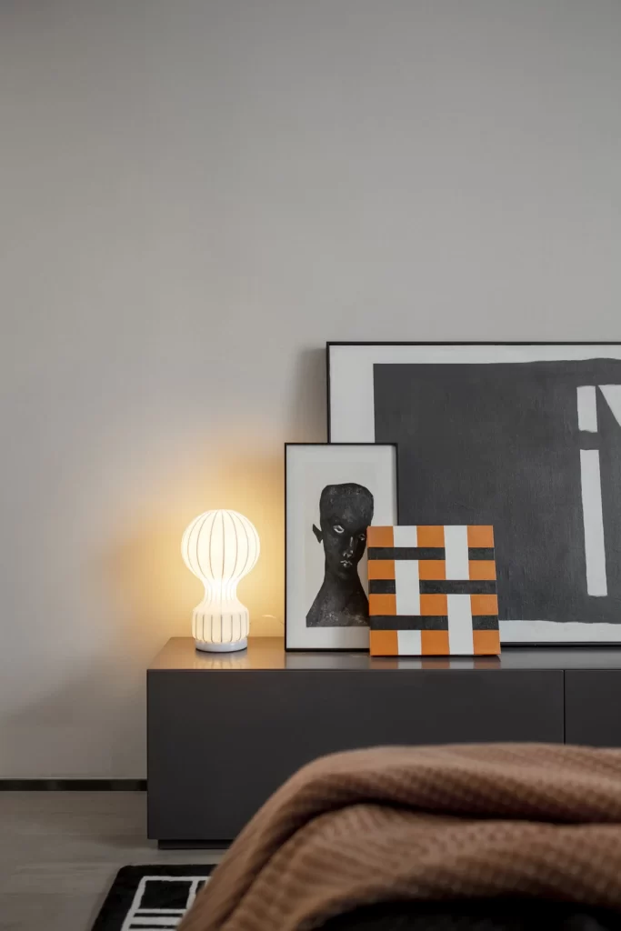 Bedroom Modern Neutral Black White Orange Minimalist