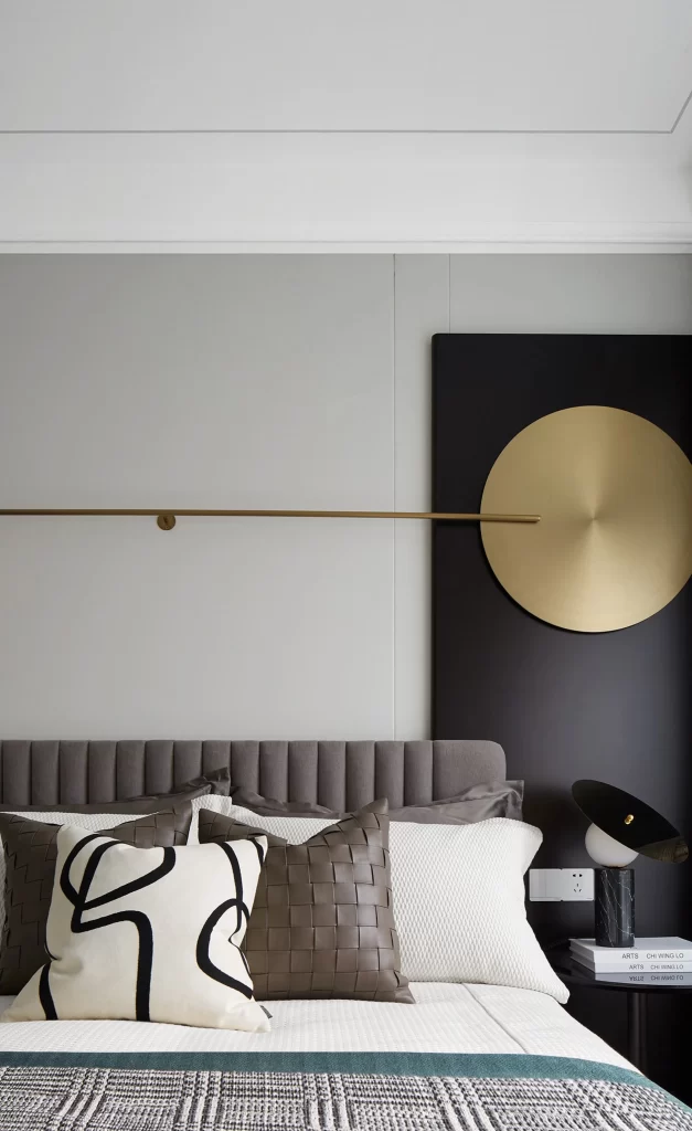 Bedroom Modern Neutral Dark Accents Gold Decor