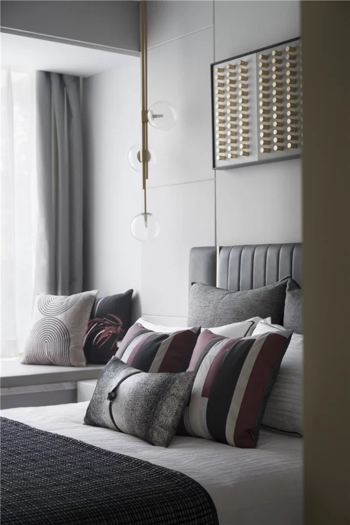 Bedroom Modern Neutral Gray Black White Patterned Pillows