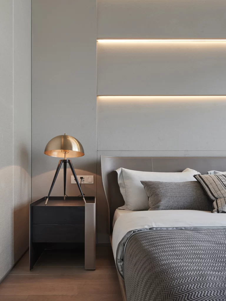 Bedroom Modern Neutral Gray Soft Lighting Textured