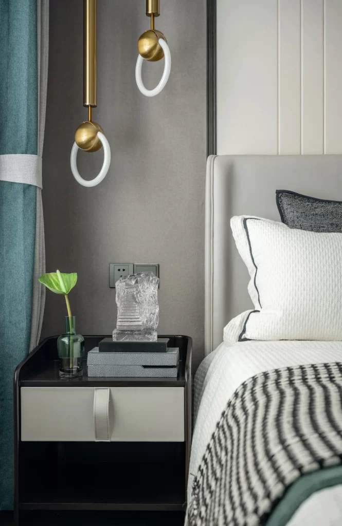 Bedroom Modern Neutral Gray White Black Gold