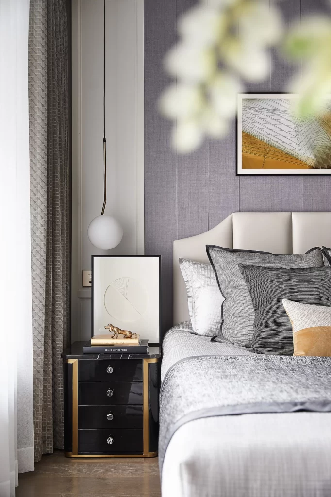 Bedroom Modern Neutral Gray White Gold Accents