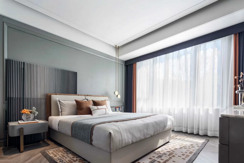 Bedroom Modern Neutral Gray White Wooden Accents