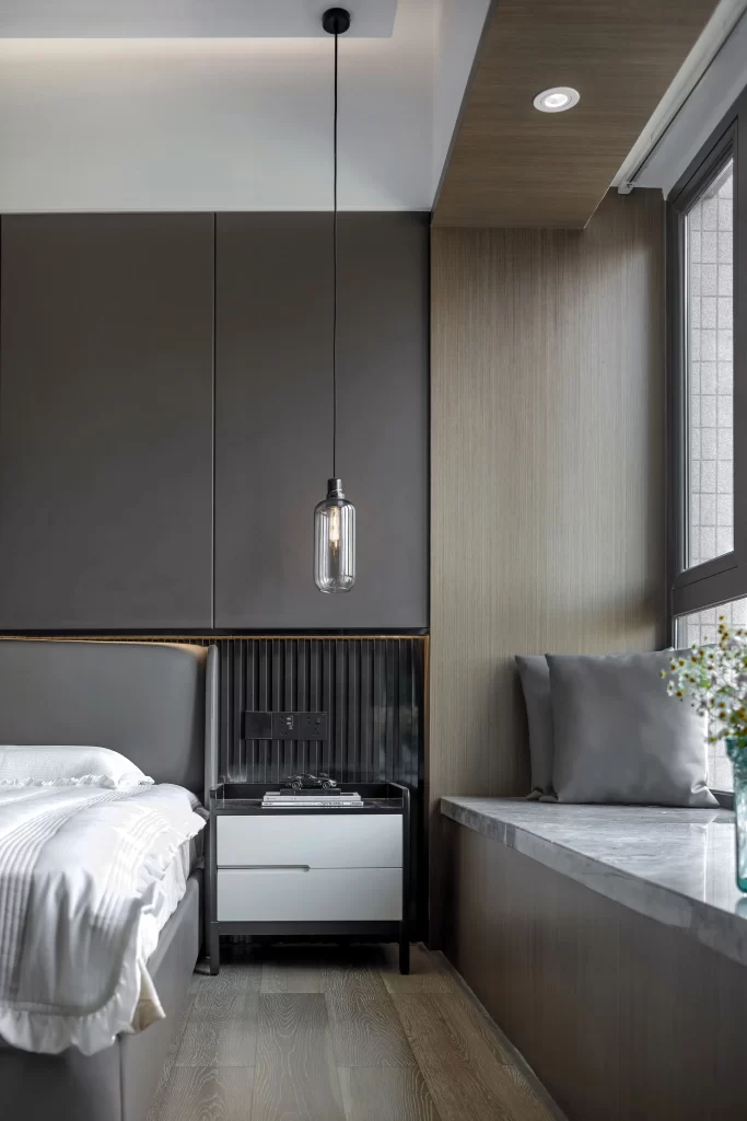 Bedroom Modern Neutral Gray Wood Accents