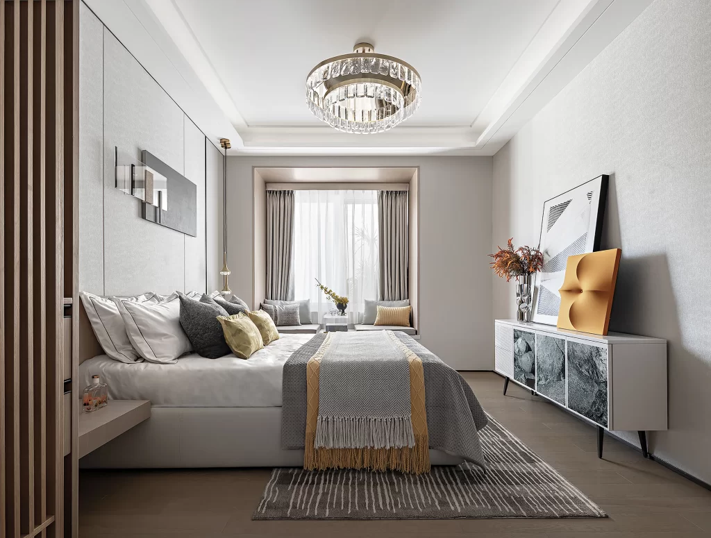 Bedroom Modern Neutral Grey White Gold Accents