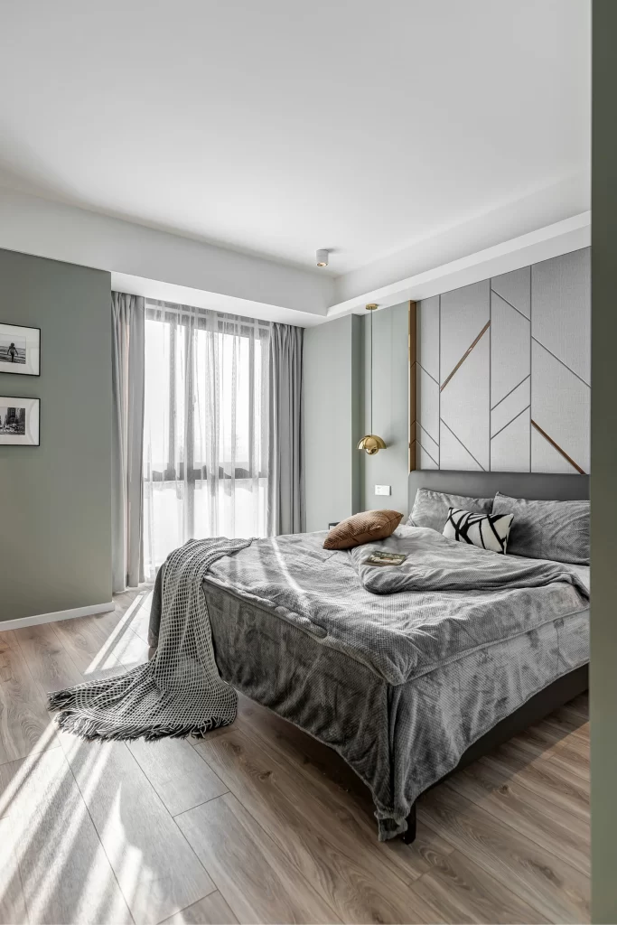 Bedroom Modern Neutral Grey White Wooden Floor