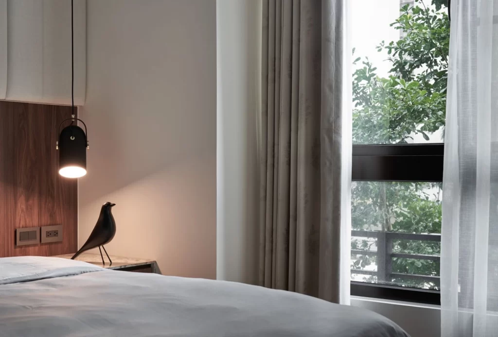 Bedroom Modern Neutral Light Wood Black Accents