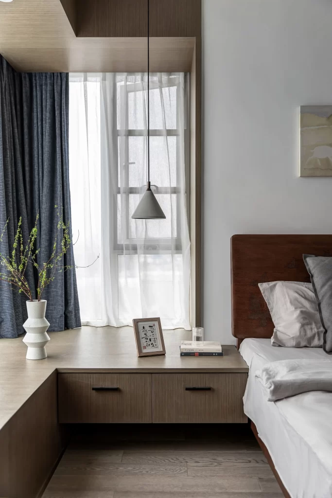 Bedroom Modern Neutral Light Wood White Curtains