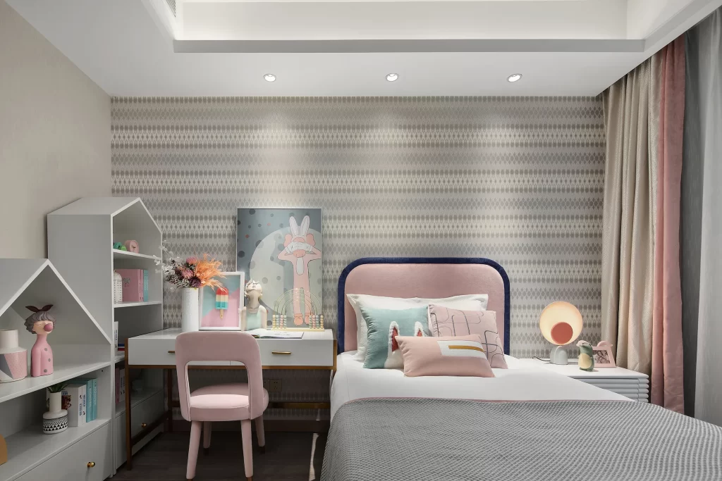 Bedroom Modern Pastel Pink Blue White Patterned Wallpaper