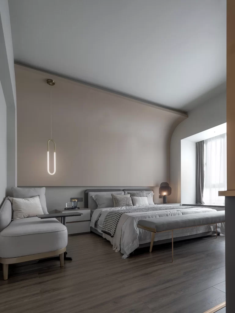 Bedroom Neutral Tones Modern Minimalist Soft Lighting Wooden Floor