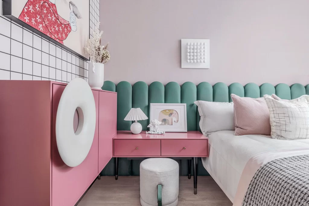 Bedroom Pastel Pink Green Geometric Patterns Artistic Decor