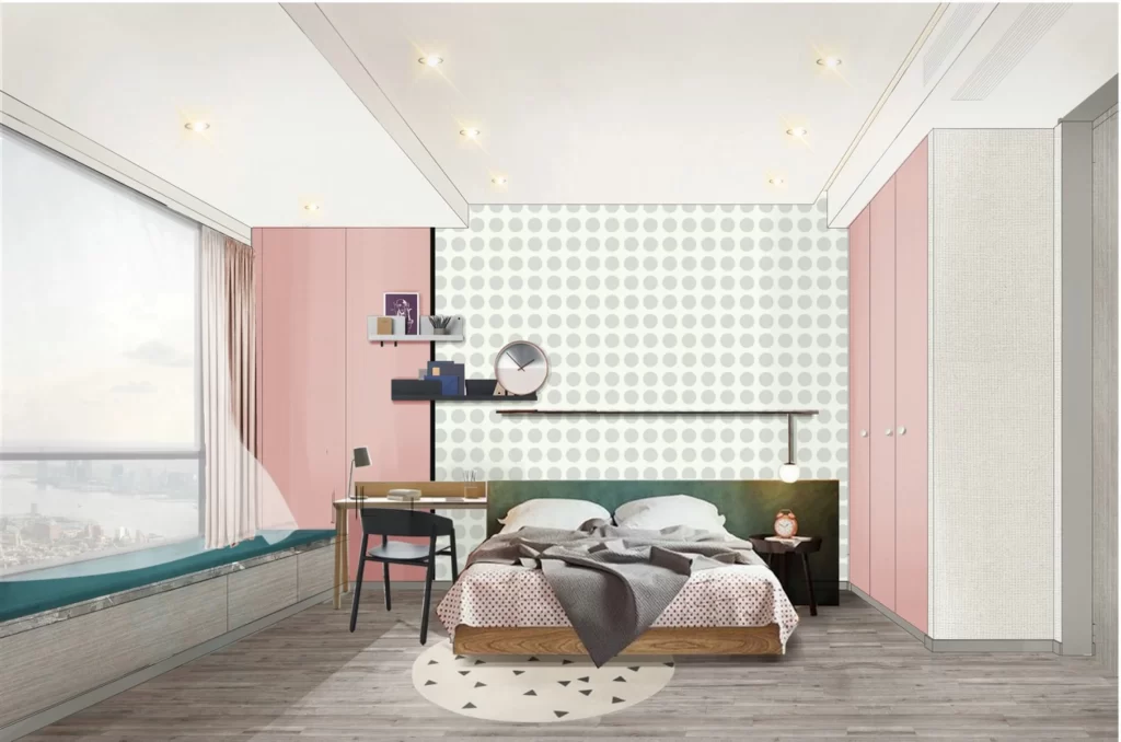 Bedroom Pastel Pink Polka Dots Wooden Floor Window View
