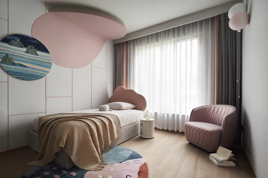 Bedroom Pastel Pink Soft Textures Cozy Artistic Decorative Elements