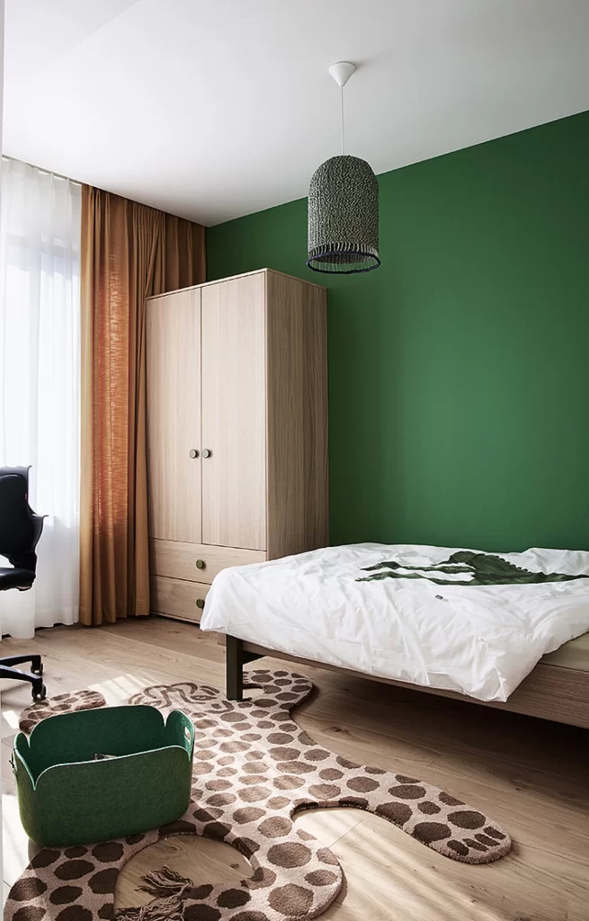 Bedroom Scandinavian Green White Wooden Floor