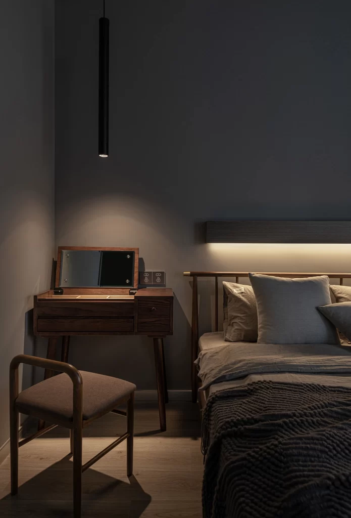 Bedroom Scandinavian Neutral Dark Wood Simple