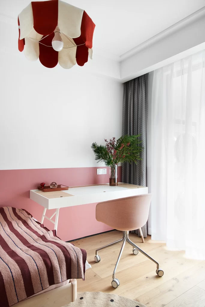 Bedroom Scandinavian Pink White Wood Floor
