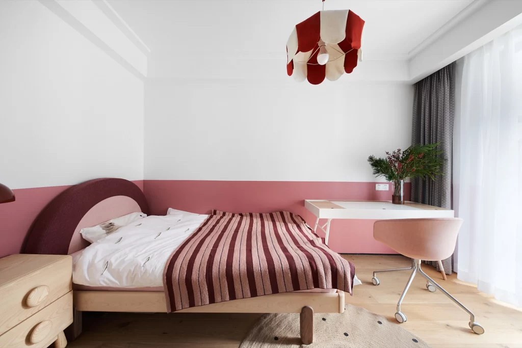 Bedroom Scandinavian Pink White Wooden Floor