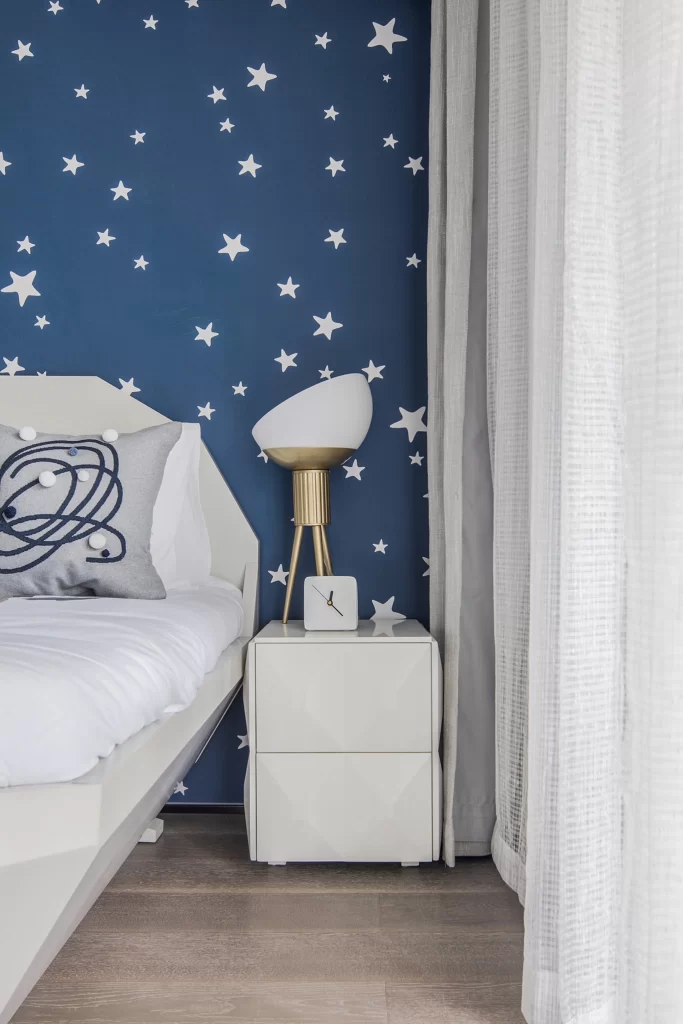 Bedroom Starry Night Blue White Gold Geometric Patterns