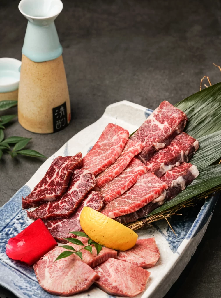 Beef Wagyu Slices Charred Juices Presentation