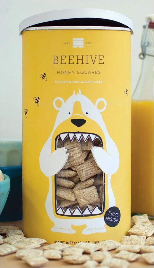 Beehive Honey Squares Whole Wheat Flakes Bear Illustration Yellow