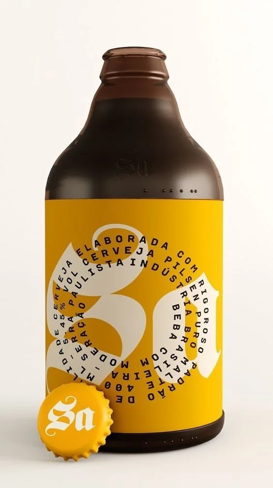 Beer Bottle Yellow Black Typography Modern Design