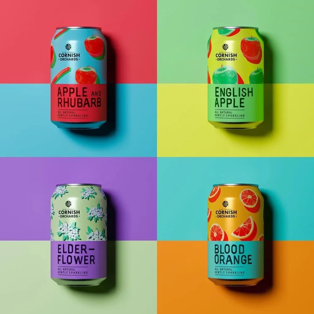 Beverage Cans Colorful Fruit Illustration Modern Design