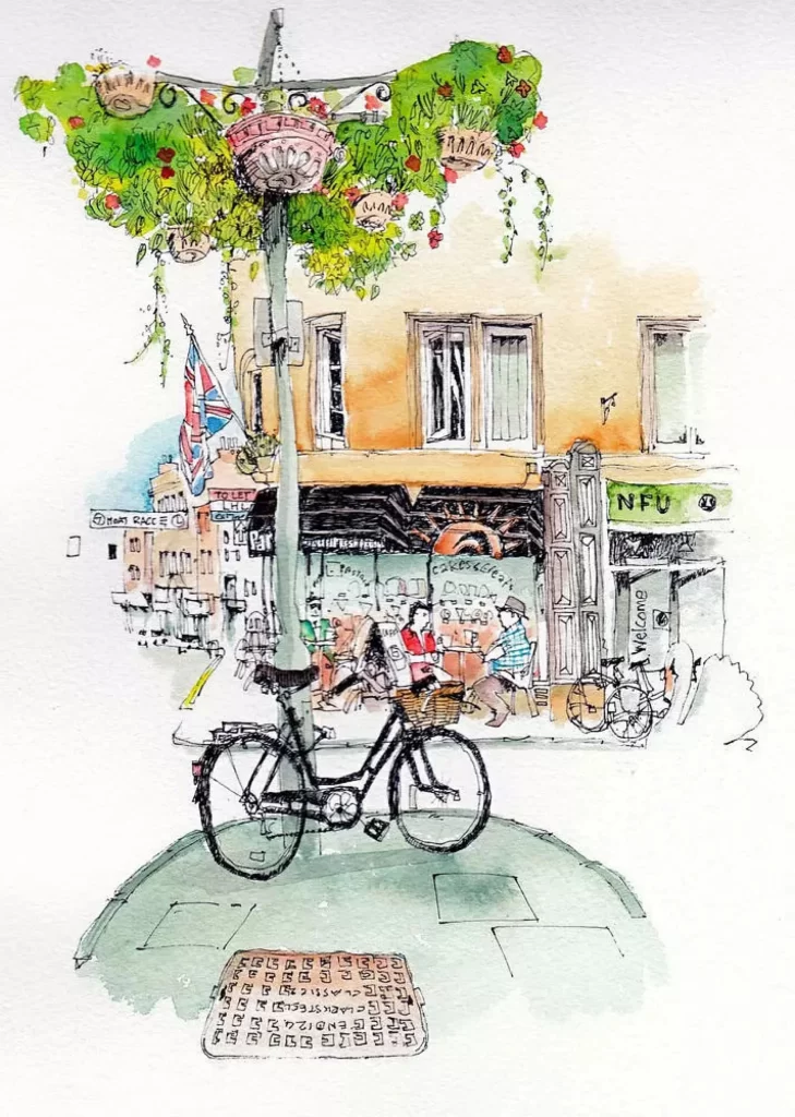 Bicycle Street Lamp Cafe Flowers